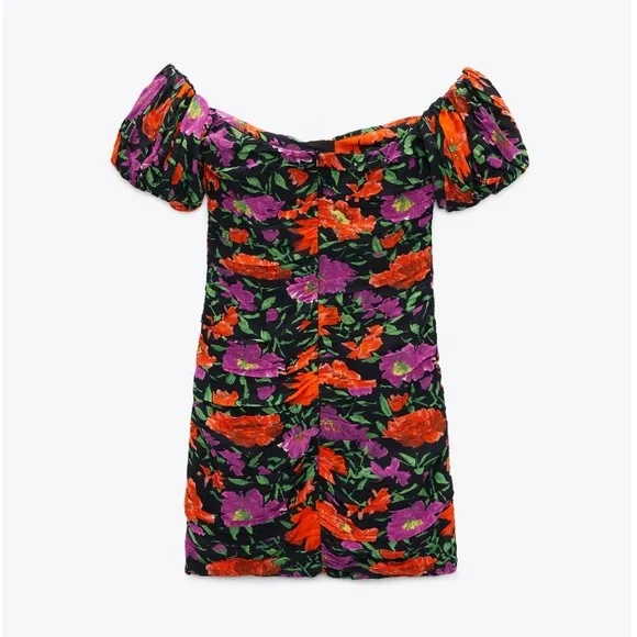 NEW! Zara Floral Print Off the Shoulder Mini Dress - Picture 7 of 13